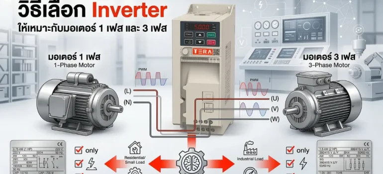 วิธีเลือก Inverter ให้เหมาะกับมอเตอร์ 1 เฟส และ 3 เฟส สำหรับงานอุตสาหกรรม