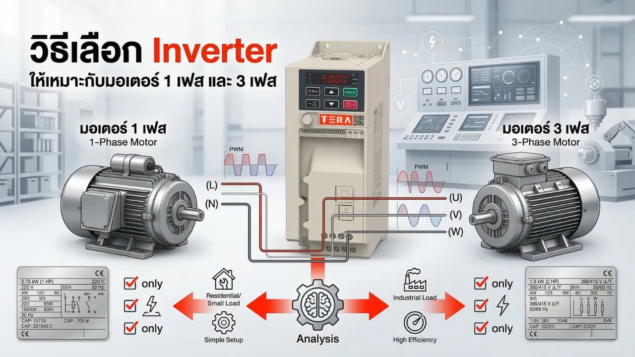 วิธีเลือก Inverter ให้เหมาะกับมอเตอร์ 1 เฟส และ 3 เฟส สำหรับงานอุตสาหกรรม