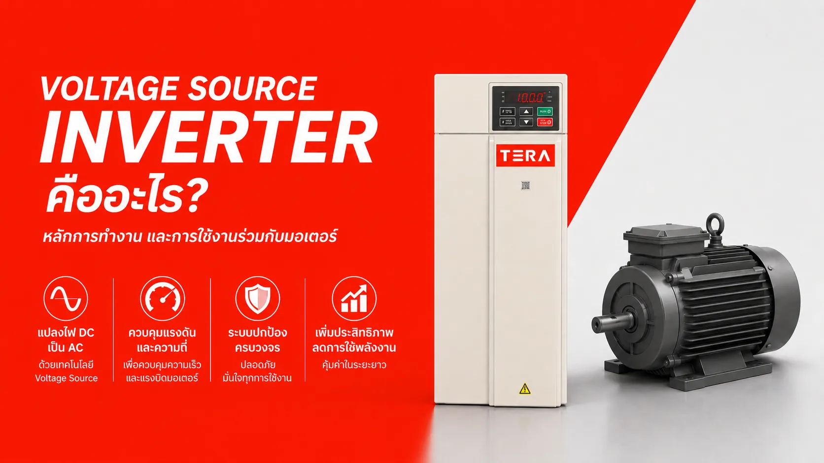 ภาพปกบทความอธิบาย Voltage Source Inverter การแปลงไฟ DC เป็น AC และการใช้งานร่วมกับมอเตอร์ 3 เฟสในงานอุตสาหกรรม